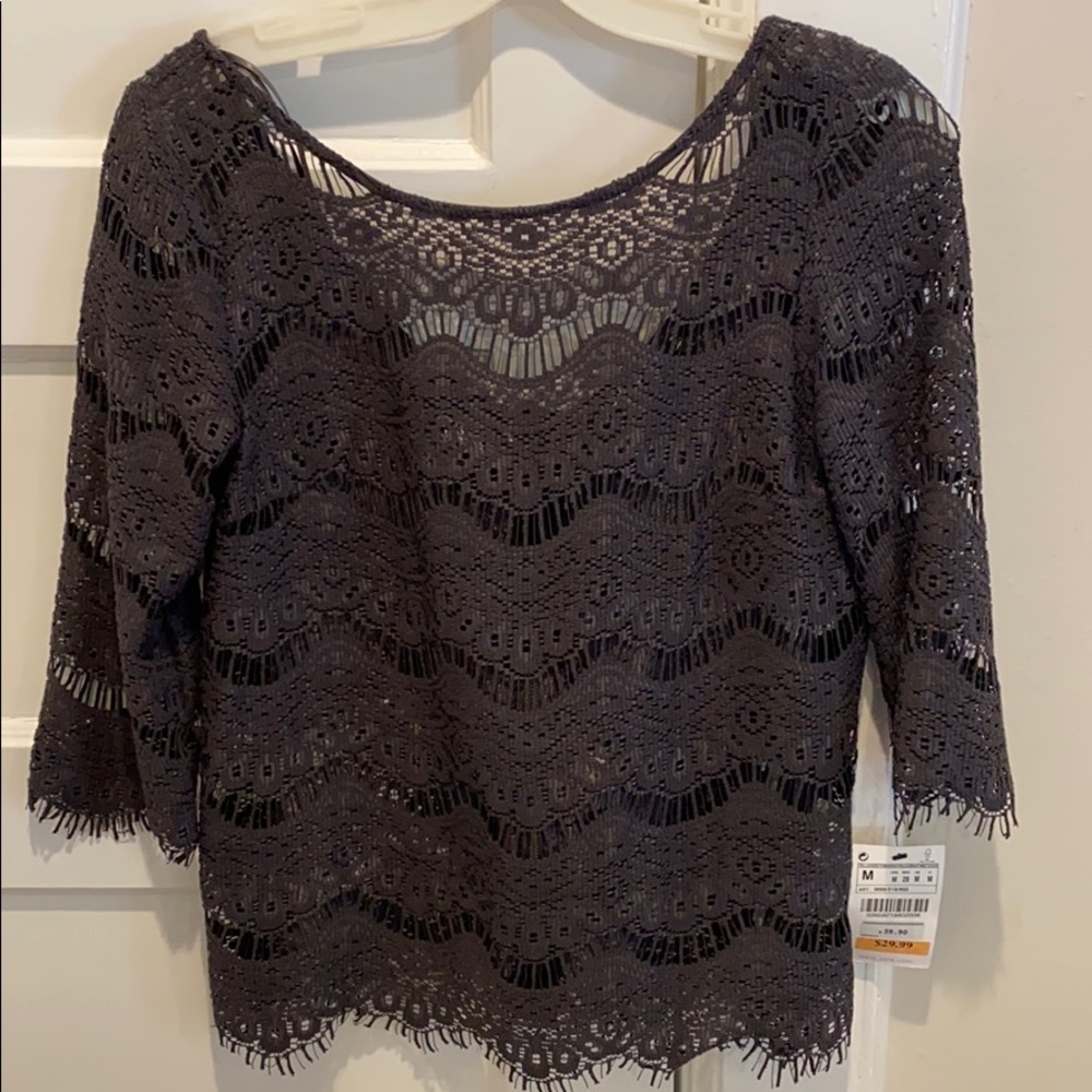 Zara gray lace zip back top, NWT, medium